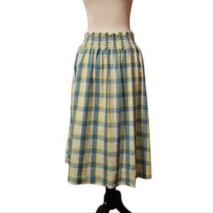 a.n.a. Cotton Poplin Smocked Waist Midi Skirt w/ pockets in Catskill Plaid XXL